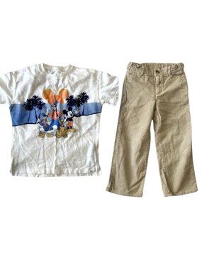 Janie & Jack Disney Boys 5 YR Bundle Khaki Corduroy Pants Disney Mickey & Friend